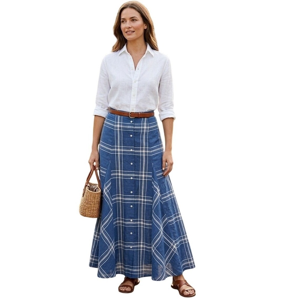 Polo by Ralph Lauren Blue Plaid Midi Skirt